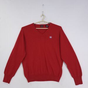 Forte Sweater Mens 100% Cashmere L Ribbed Red V-Neck Long Sleeve Preppy